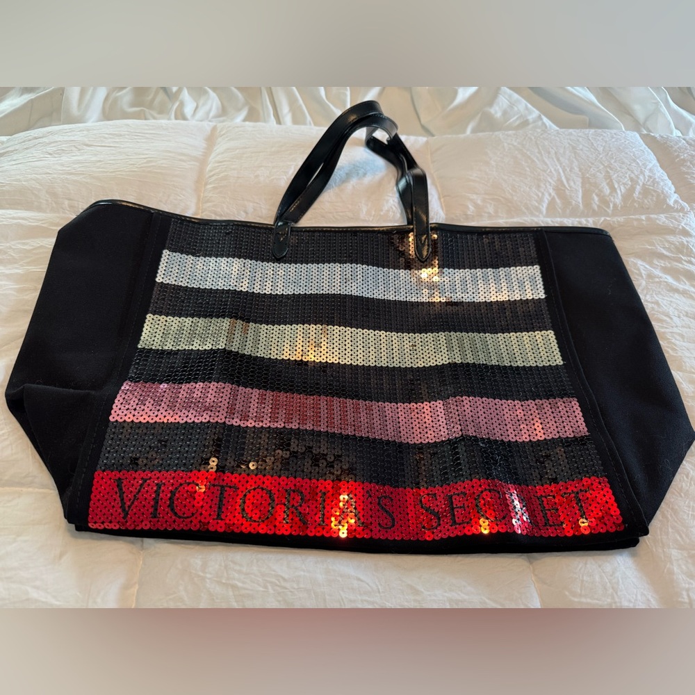 Victoria's Secret Black and Red Sequin Tote Bag